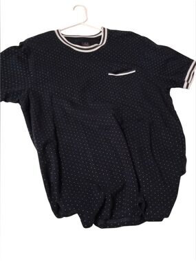D & F By Ricky Singh Dark Blue Polka Dot Shirt with White Trim.